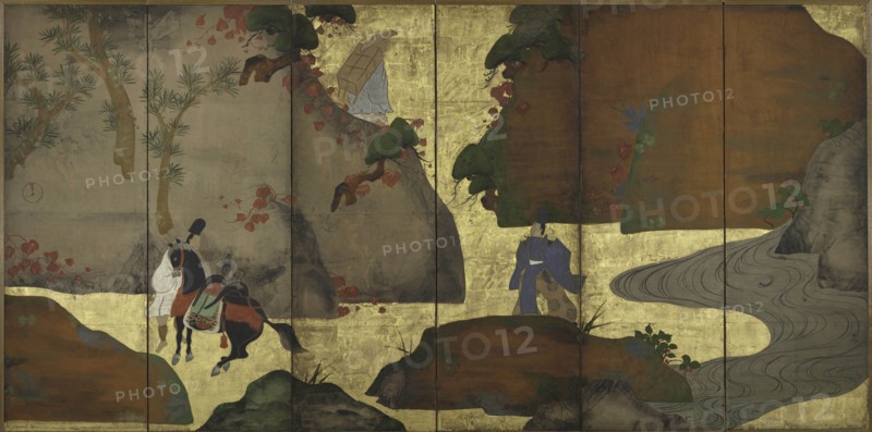 Ivy Lane, 1700s. Fukae Roshu (Japanese, 1699-1757). Six-panel folding screen, ink and color on gilded paper; image: 133.1 x 267.6 cm (52 3/8 x 105 3/8 in.); overall: 136.5 x 271 cm (53 3/4 x 106 11/16 in.); closed: 135.6 x 46.3 x 11 cm (53 3/8 x 18 1/4 x 4 5/16 in.); panel: 133.1 x 44.6 cm (52 3/8 x 17 9/16 in.).