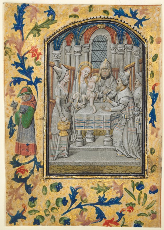 Leaf from a Book of Hours: The Visitation, c. 1470-1480. Guillaume Vrelant (Flemish, c. 1454-1481). Tempera, liquid gold, and grisaille on vellum; sheet: 10.3 x 7.5 cm (4 1/16 x 2 15/16 in.)