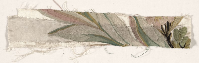 Coverlet Fragment, c. 1760-1770. Philippe de Lasalle (French, 1723-1805). Embroidered satin and silk; overall: 25.4 x 5.7 cm (10 x 2 1/4 in.)