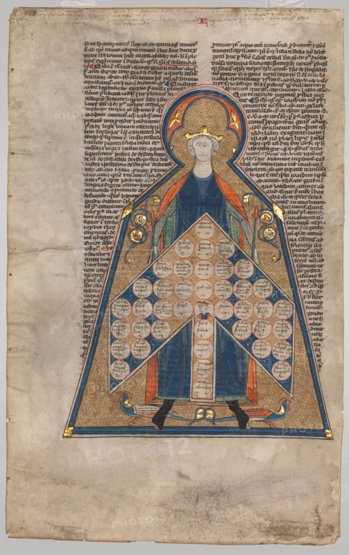 Leaf Excised from Henry of Segusio's "Summa Aurea": Table of Consanguinity, c. 1280. France, Paris, 13th century. Ink, tempera, and gold on parchment; sheet: 44.2 x 27.5 cm (17 3/8 x 10 13/16 in.).