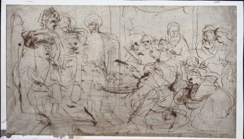 Tomyris with the Head of Cyrus, c. 1637-1638. Peter Paul Rubens (Flemish, 1577-1640). Pen and brown ink, with black and red chalk; sheet: 27.2 x 47.2 cm (10 11/16 x 18 9/16 in.); secondary support: 27.6 x 47.3 cm (10 7/8 x 18 5/8 in.).