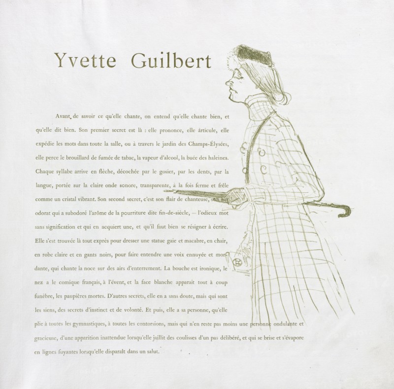 Yvette Guilbert-French Series:  No. 1, 1894. Henri de Toulouse-Lautrec (French, 1864-1901). Lithograph