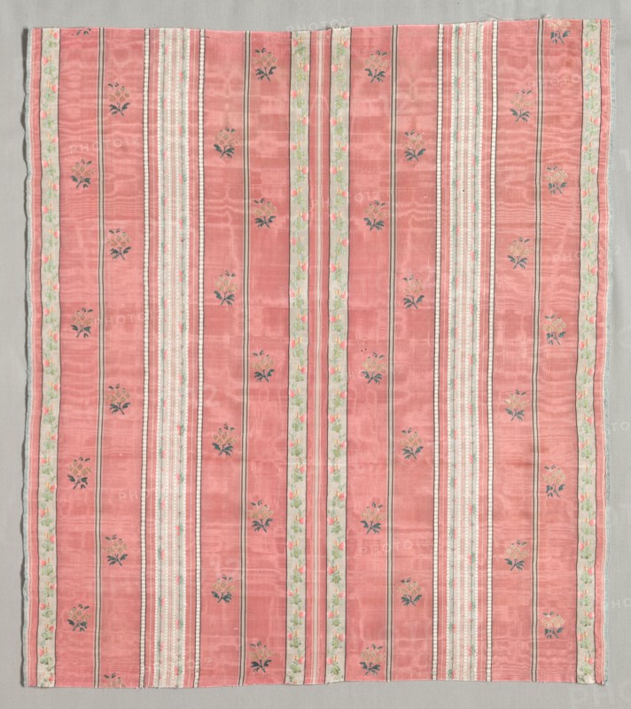 Silk Brocaded Textile, 1774-1793. France, 18th century, period of Louis XVI (1774-1793). Moiré, brocaded and warp-patterned; silk; overall: 54.6 x 48.3 cm (21 1/2 x 19 in.)