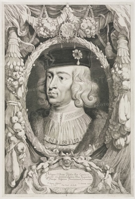 The Dukes of Burgundy:  No. 8.  Portrait of Philippe I (the Handsome) of Castile. Jonas Suyderhoef (Dutch, c. 1613-1686). Engraving