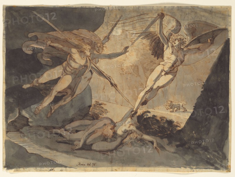 Satan Starts from the Touch of Ithuriel's Spear, 1776. Henry Fuseli (Swiss, 1741-1825). Pen and brown ink and brush and gray wash; sheet: 30.9 x 42.5 cm (12 3/16 x 16 3/4 in.); secondary support: 31 x 42.7 cm (12 3/16 x 16 13/16 in.).