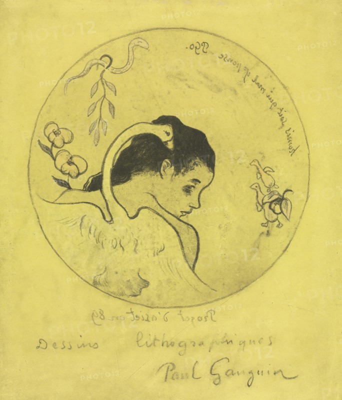 Volpini Suite:  Design for a Plate:  Leda and the Swan (Projet d'Assiette: Léda et le Cygne), 1889. Paul Gauguin (French, 1848-1903). Zincograph; sheet: 50 x 65 cm (19 11/16 x 25 9/16 in.); image: 30.1 x 25.9 cm (11 7/8 x 10 3/16 in.)