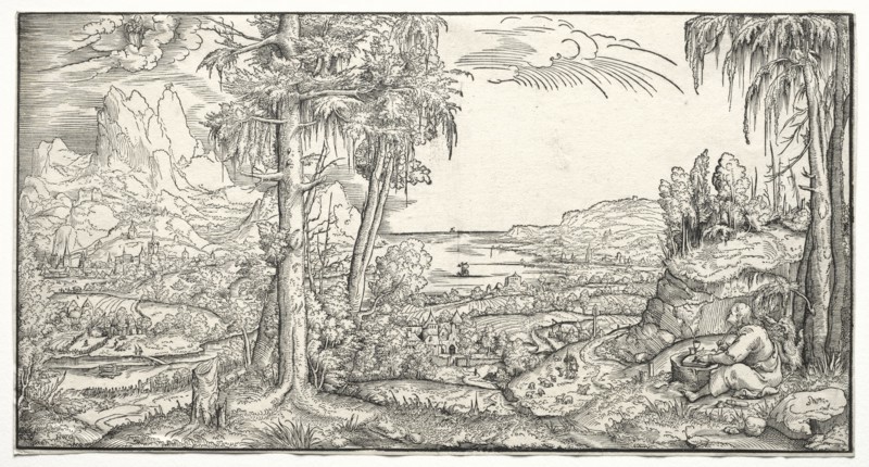 St. John on the Island of Patmos, c. 1545-55. Virgilius Solis (German, 1514-1562). Woodcut