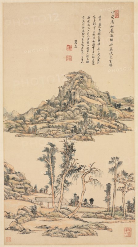 Landscape in the Color Style of Ni Zan, 1707. Wang Yuanqi (Chinese, 1642-1715). Hanging scroll, ink and light color on paper; overall: 80.4 x 43.5 cm (31 5/8 x 17 1/8 in.).
