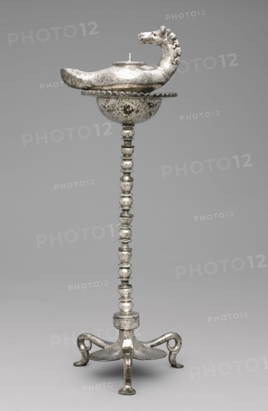 Lamp and Stand, late 300s. Byzantium, Syria?, early Byzantine period, late 4th century. Silver; overall: 9.2 x 16 x 7 cm (3 5/8 x 6 5/16 x 2 3/4 in.).