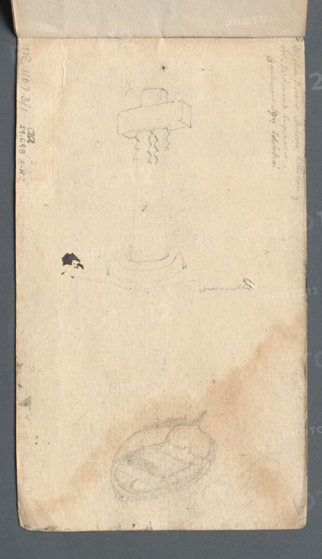 Sketchbook: Study of Cross and Rowboat (on back cover), 1814. Samuel Prout (British, 1783-1852). Graphite; each page: 13.5 x 23.4 cm (5 5/16 x 9 3/16 in.).
