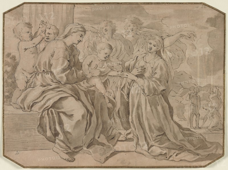 Mystic Marriage of St. Catherine. Copy after Nicolas Poussin (French, 1594-1665). Pen and brown ink and brush and gray and brown wash, over black chalk;