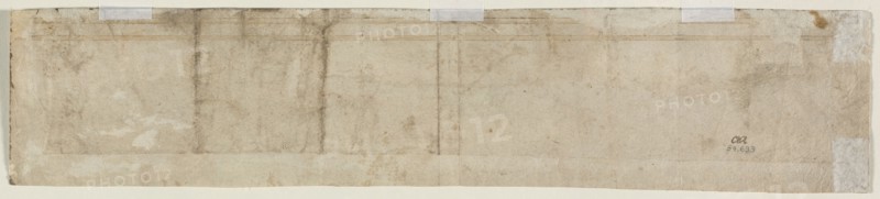 Partial Architectural Study, first half 1500s. Italy, 16th century. Pen and brown ink and brush and brown wash; sheet: 9 x 42.4 cm (3 9/16 x 16 11/16 in.).