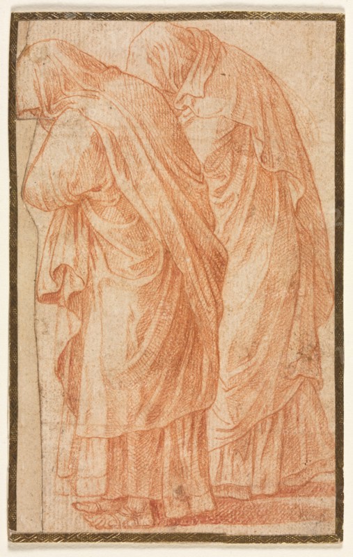 Study of Monks, 1600s(?). France, 17th century (?). Red chalk; sheet: 12.2 x 7.5 cm (4 13/16 x 2 15/16 in.); secondary support: 12.6 x 7.9 cm (4 15/16 x 3 1/8 in.).