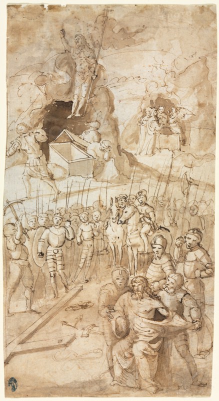 Three Scenes from the Passion of Christ, 1500s. Northern Italy, 16th century. Pen and brown ink and brush and brown wash over traces of black chalk; framing line (left edge) in brown ink; sheet: 26.9 x 14.4 cm (10 9/16 x 5 11/16 in.).