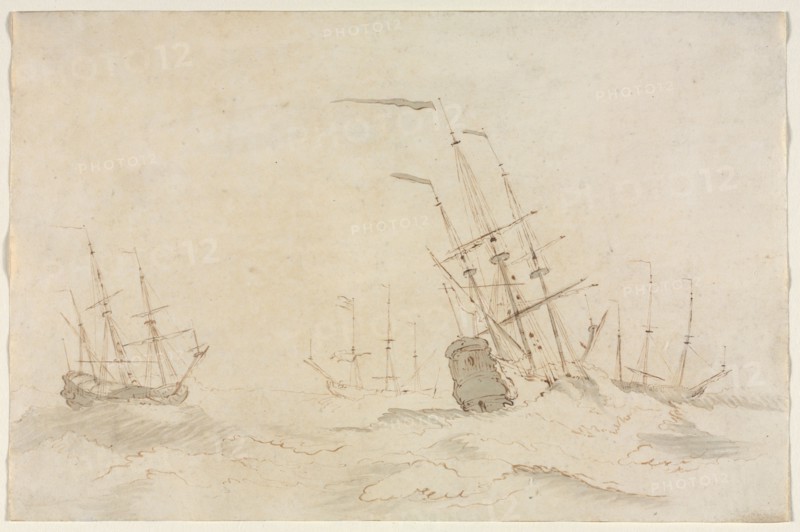 Ships, second half 1600s. Ludolf Backhuysen (Dutch, 1631-1708). Pen and brown ink and brush and gray wash; sheet: 19.2 x 29.2 cm (7 9/16 x 11 1/2 in.).