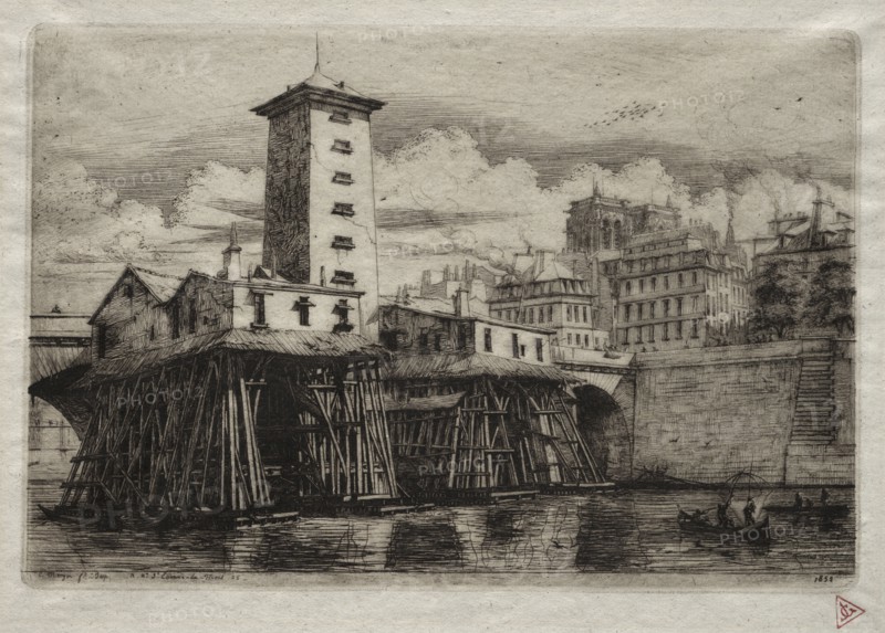Etchings of Paris:  The Notre Dame Pump, 1852. Charles Meryon (French, 1821-1868). Etching