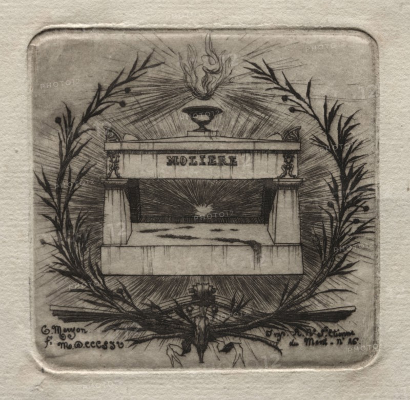 Etchings of Paris:  Molière's Tomb in Père Lachaise Cemetery, 1854. Charles Meryon (French, 1821-1868). Etching