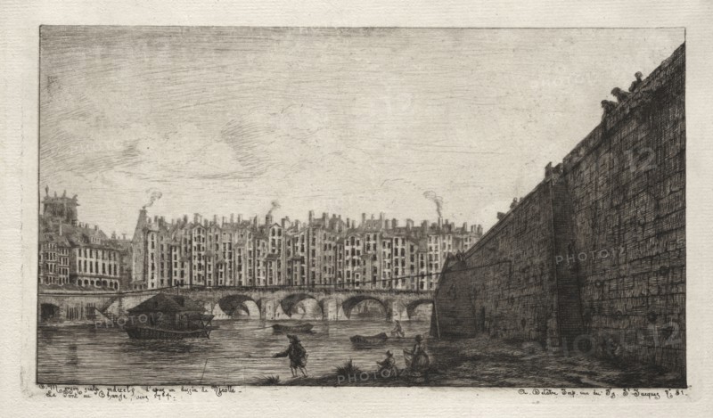 The Exchange Bridge, Paris, about 1784, 1855. Charles Meryon (French, 1821-1868). Etching