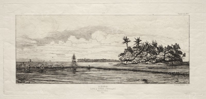 Oceania:  Fishing near Islands with Palms in the Uea or Wallis Group, 1845, 1863. Charles Meryon (French, 1821-1868). Etching