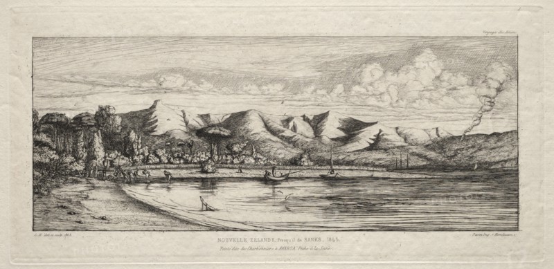 Seine Fishing off Charcoal Burners' Point, Akaroa, Banks' Peninsula, 1845, 1863. Charles Meryon (French, 1821-1868). Etching
