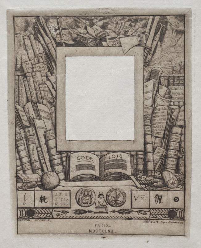 Design for a Frame for the Portrait of Armand Guéraud, 1862. Charles Meryon (French, 1821-1868). Etching