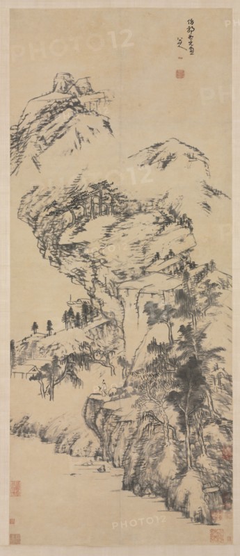 Landscape after Guo Zhongshu, mid 1600s-1705. Bada Shanren (Chinese, 1626-1705). Hanging scroll, ink on paper; image: 109.9 x 56.4 cm (43 1/4 x 22 3/16 in.); overall: 247.7 x 84.5 cm (97 1/2 x 33 1/4 in.).