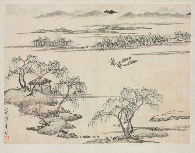 Landscape Album in Various Styles: The Stream of Wuling, 1684. Zha Shibiao (Chinese, 1615-1698). Album leaf, ink and light color on paper; overall: 29.9 x 39.4 cm (11 3/4 x 15 1/2 in.).