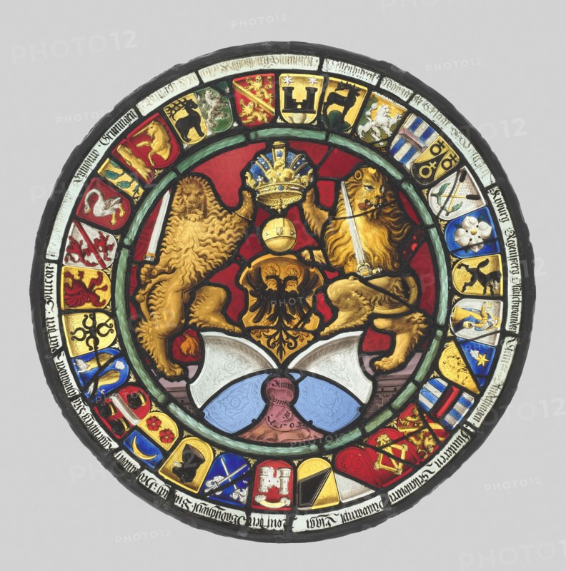 Heraldic Roundel with Arms of the Canton of Zürich, 1593. Workshop of Hans Rütter (Swiss, 1550-1610). White glass with silver stain and pot metal; diameter: 45.1 cm (17 3/4 in.).