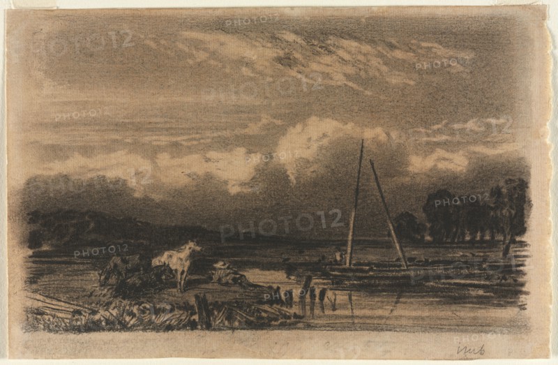 English View, after Jules Dupré, 1800s. After Jules Dupré (French, 1811-1889). Charcoal, with stumping; sheet: 15.4 x 23.1 cm (6 1/16 x 9 1/8 in.).