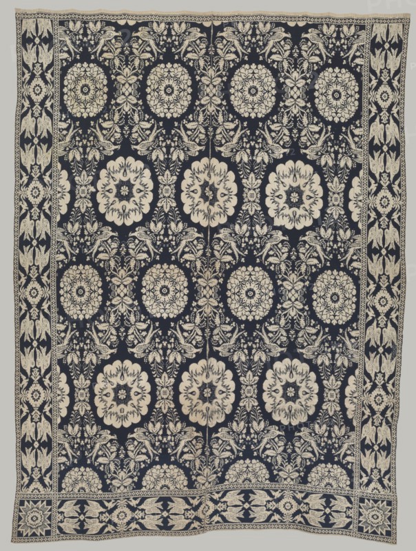 Coverlet, mid 19th century. America, New York ?, mid 19th century. Double wool weave: wool and cotton; average: 225.1 x 167.6 cm (88 5/8 x 66 in.)