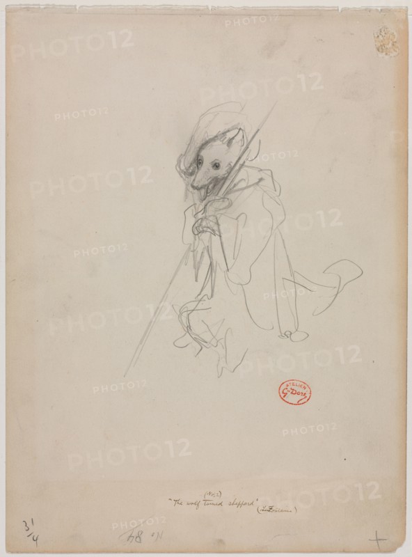 Sketch for "The Wolf Turned Shepherd" (recto) Sketch of Hunting Scene (verso), c. 1868. Gustave Doré (French, 1832-1883). Graphite; sheet: 30.1 x 22.2 cm (11 7/8 x 8 3/4 in.).