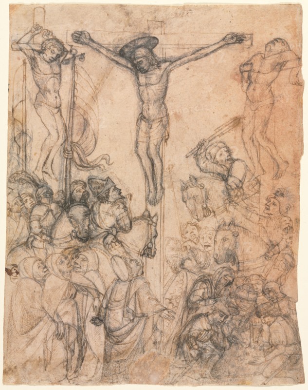 Crucifixion with the Two Thieves, second half 15th century. Italy, Piedmontese, 15th century. Pen and brown ink and black chalk; sheet: 24.4 x 19.4 cm (9 5/8 x 7 5/8 in.).