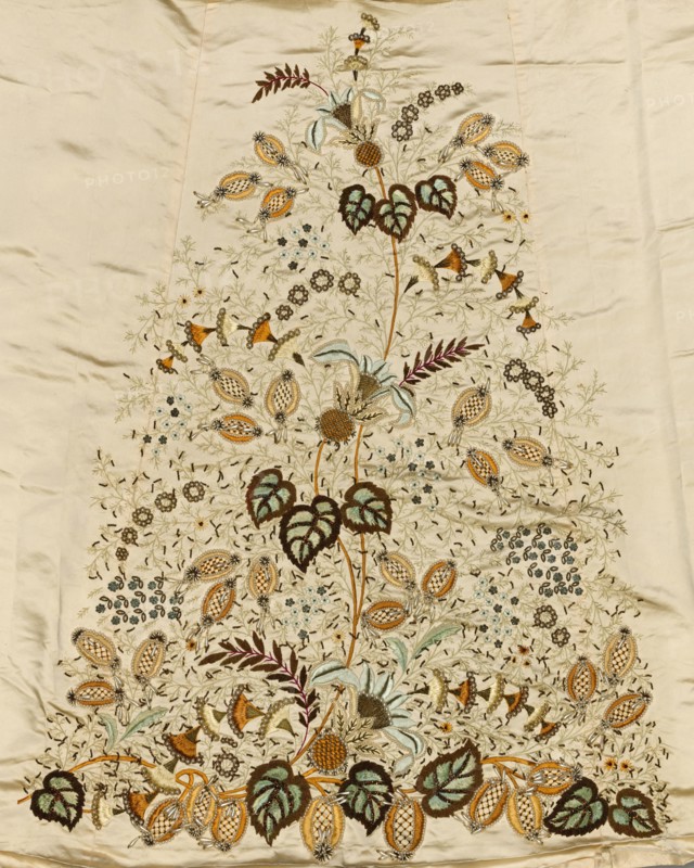 Embroidered Skirt Panel, 1800s. France, 19th century. Embroidery on satin; silk and beads; overall: 96.2 x 156.2 cm (37 7/8 x 61 1/2 in.)