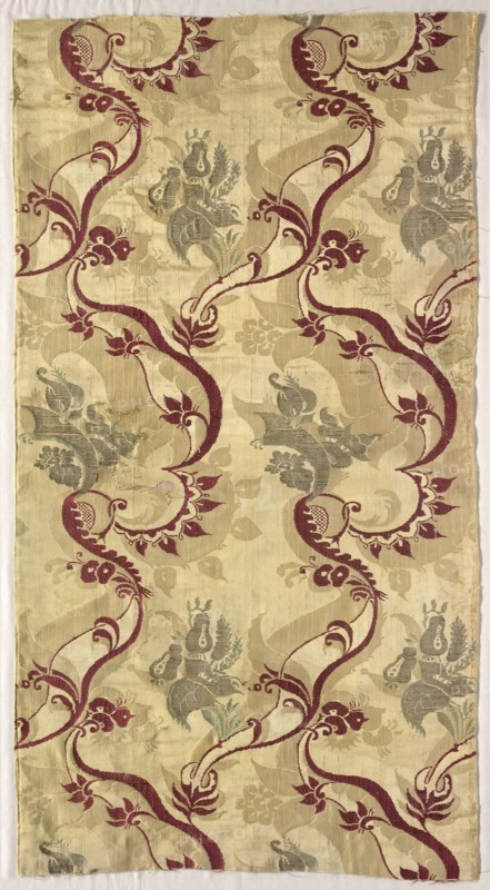 Length of Brocaded Silk, 1700s. France or Italy, 18th century. Damask, brocaded; silk and metal; average: 93 x 52 cm (36 5/8 x 20 1/2 in.)