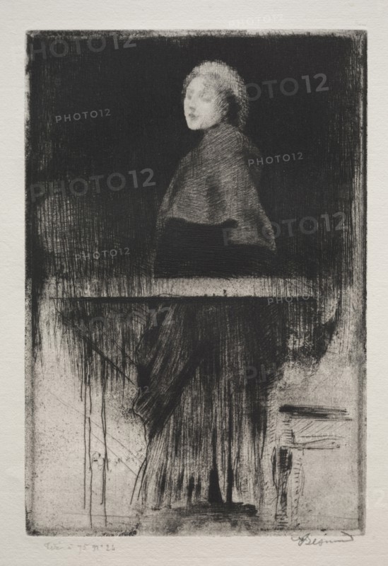 Woman with a cape, 1889. Albert Besnard (French, 1849-1934). Etching and roulette; sheet: 32.7 x 25.2 cm (12 7/8 x 9 15/16 in.); plate: 23.6 x 16 cm (9 5/16 x 6 5/16 in.)