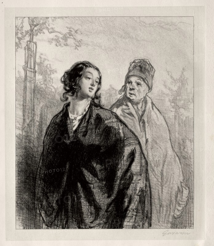 La Fille et la mère. Paul Gavarni (French, 1804-1866). Lithograph