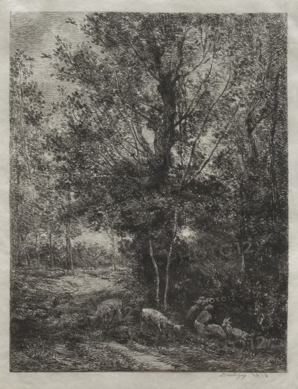 The Shepherd and the Shepherdess, 1874. Charles François Daubigny (French, 1817-1878). Etching; sheet: 32.8 x 24.8 cm (12 15/16 x 9 3/4 in.); platemark: 28.9 x 21.5 cm (11 3/8 x 8 7/16 in.)