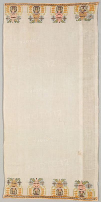 Embroidered Towel (Peshkir), 19th century. Turkey, 19th century. Embroidery: silk threads and metal strip pushed through fabric, bend and pressed on cotton tabby ground; average: 86.7 x 43.2 cm (34 1/8 x 17 in.).