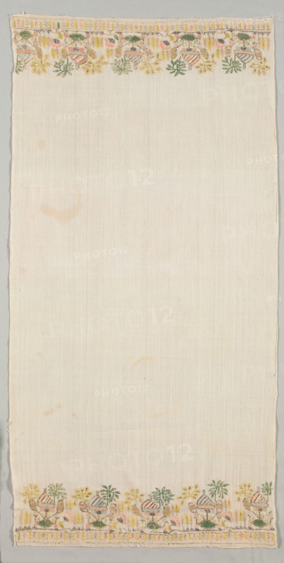 Embroidered Towel, mid 18th century. Turkey, mid 18th century. Embroidery; silk and gold filé on cotton tabby; average: 104.8 x 54.2 cm (41 1/4 x 21 5/16 in.).