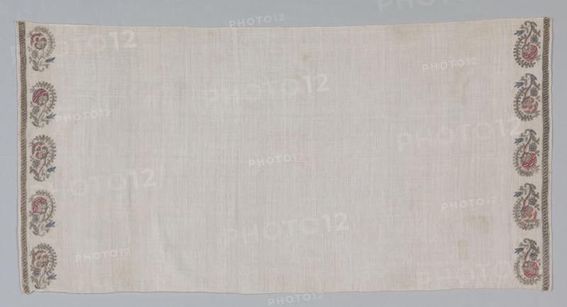 Embroidered Towel (Peshkir), 19th century. Turkey, 19th century. Embroidery; silk and gold filé on cotton tabby; average: 102.9 x 54 cm (40 1/2 x 21 1/4 in.)