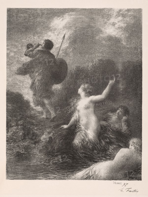 Twilight of the Gods:  Siegfried and the Rhine Maidens, 1897. Henri Fantin-Latour (French, 1836-1904). Lithograph