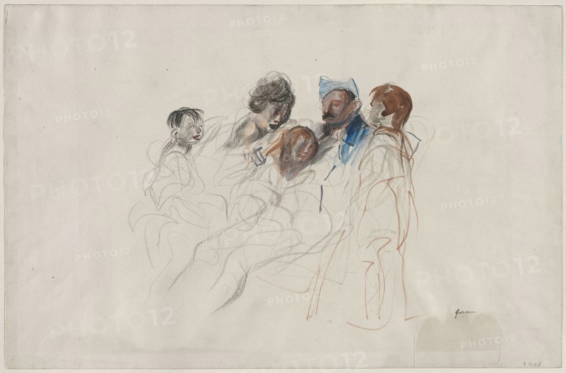Home on a Furlough, fourth quarter 1800s or first third 1900s. Jean Louis Forain (French, 1852-1931). Black crayon and watercolor; sheet: 32.7 x 50.1 cm (12 7/8 x 19 3/4 in.).