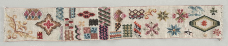 Sampler, c. 1850-1860s. Europe, 19th century. Wool on canvas; overall: 65.2 x 9.8 cm (25 11/16 x 3 7/8 in.)