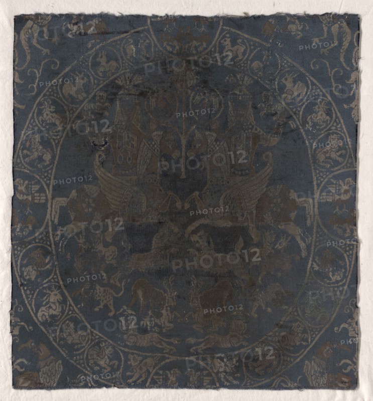 Modern Reproduction of the Bahram Gur silk in Berlin, c. 1895 (?). Germany, Krefeld ?. Diasper weave; silk; average: 36.9 x 34.3 cm (14 1/2 x 13 1/2 in.)