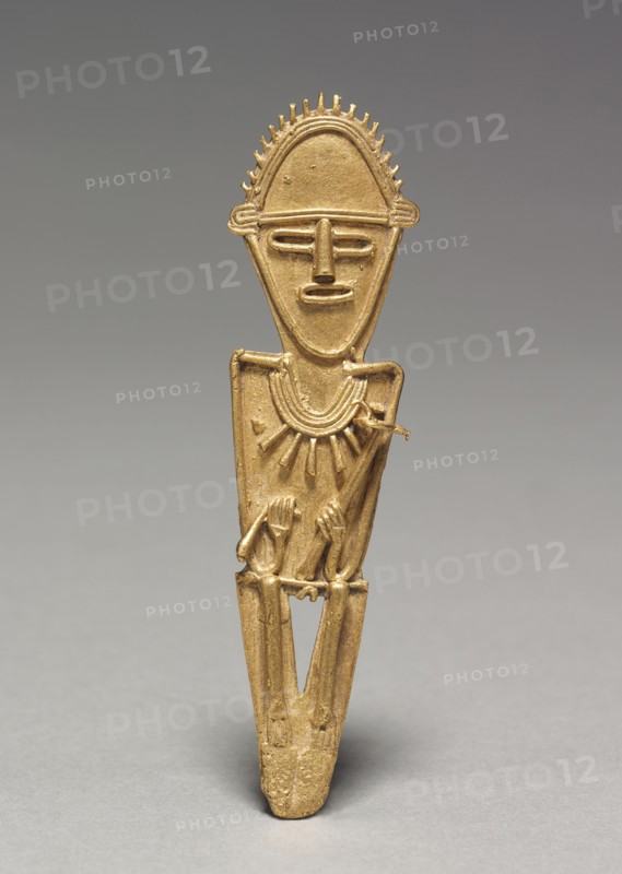 Tunjos (Votive Offering Figurine), c. 900-1550. Colombia, Muisca style, 10th-16th century. Cast gold; overall: 10.3 x 2.7 x 0.8 cm (4 1/16 x 1 1/16 x 5/16 in.).