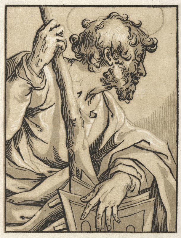 Christ and the Apostles, no. 10: Christ and the Apostles: St. Judas Thaddeus (with the Club), 1600s. Ludolph Büsinck (German, 1590-1669), after G. Lallemand. Chiaroscuro woodcut; sheet: 24.4 x 19.1 cm (9 5/8 x 7 1/2 in.); image: 21 x 16 cm (8 1/4 x 6 5/16 in.)
