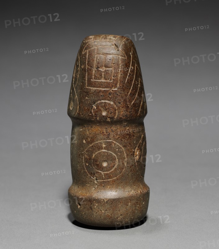 Pestle, 700 BC-1. Peru, North Highlands, Pacopampa(?), Chavín style (1000-200 BC). Stone, pigment; overall: 10.8 cm (4 1/4 in.).
