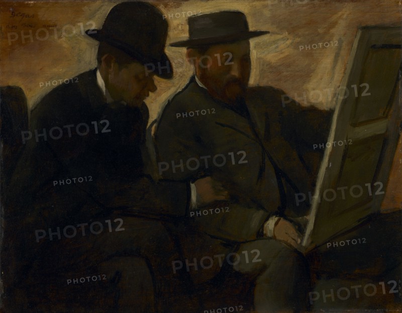 Paul Lafond and Alphonse Cherfils Examining a Painting, c. 1878-1880. Edgar Degas (French, 1834-1917). Oil on wood panel; framed: 42.5 x 50 x 6 cm (16 3/4 x 19 11/16 x 2 3/8 in.); unframed: 27 x 34 cm (10 5/8 x 13 3/8 in.).