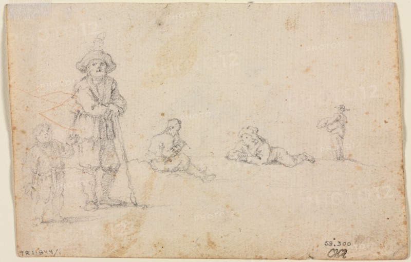 Five Figure Studies, 1600s. Anonymous. Graphite; sheet: 10.1 x 15.4 cm (4 x 6 1/16 in.).