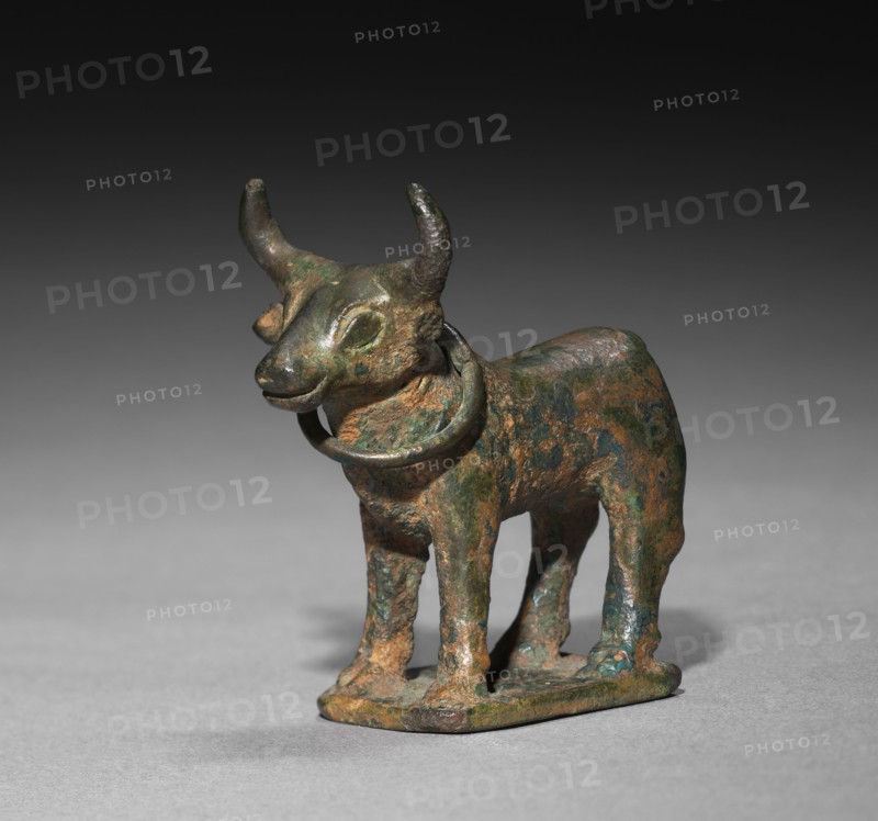 Statuette of a Bull with Curved Horns, probably late 2nd millennium BC. Provenance uncertain, Probably late 2nd millennium BC. Bronze; overall: 6.1 x 2.9 x 6.4 cm (2 3/8 x 1 1/8 x 2 1/2 in.); with base: 7.4 x 2.9 x 6.4 cm (2 15/16 x 1 1/8 x 2 1/2 in.).
